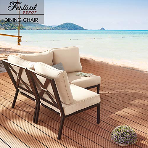Festival Depot Patio Dining Chair Outdoor Bistro Furniture Comfort & Soft 4.3" Cushions with Metal Slatted Steel Frame Legs for Garden Poolside All-Weather 