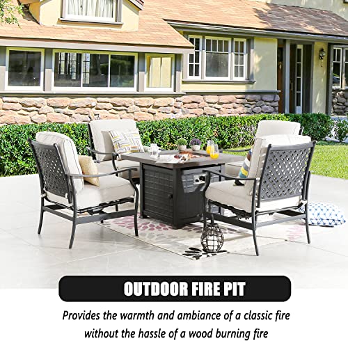 Festival Depot Patio Conversation Set Outdoor Furniture 50,000 BTU Propane Fire Pit Table Gas and Armrest Chair with Thick & Soft Cushions for Garden, Pool, Backyard