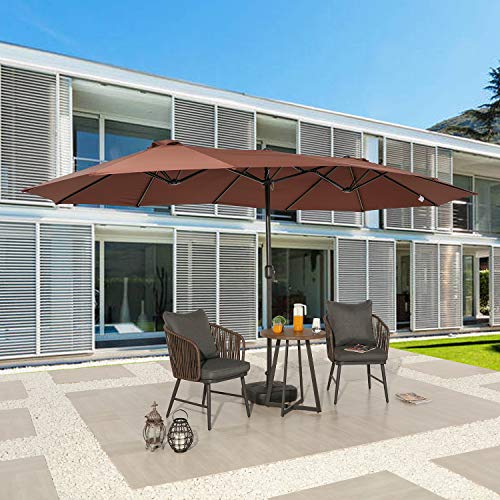 Festival Depot 14.7 ft Patio Umbrella Outdoor Large Twin Umbrella Double-Sided Ventilation Sun Canopy Market Umbrella with Aluminum Pole Handle Crank Without Base for Garden, Poolside, Deck 