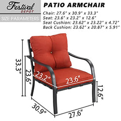 Festival Depot Patio Dining Armchair Outdoor Bistro Single Sofa with Removable Thick Cushion Metal Frame All Weather Sectional Conversation Furniture for Backyard Pool Deck Garden (Red)