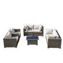 Outdoor Patio Conversation Set 7-Piece All Weather Wicker Cushioned Sofa Set with 2 Single Chairs, 2 Detachable Loveseats, 1 Grass Coffee Table, Blue, Beige