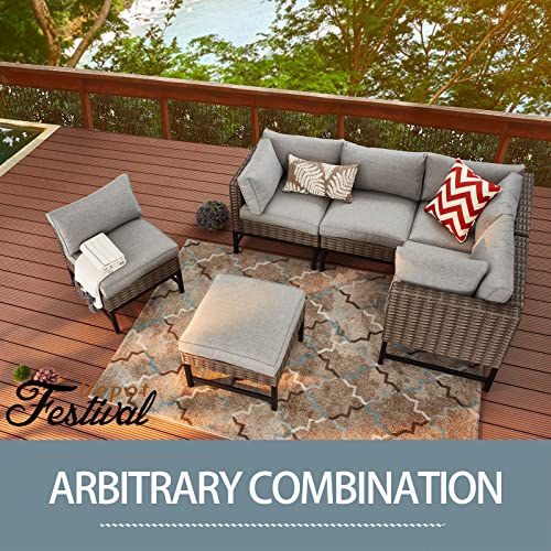 Festival Depot Patio Armless Chairs Outdoor Furniture with Woven Wicker Rattan, Metal Frame and Comfy 3.1" Thickness Cushions for Garden Deck Porch Poolside Backyard