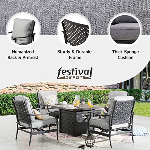 Festival Depot Patio Conversation Set Outdoor Furniture 50,000 BTU Propane Fire Pit Table Gas and Armrest Chair with Thick & Soft Cushions for Garden, Pool, Backyard
