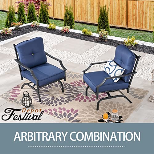 Festival Depot 2 of Outdoor Patio Bistro Armrest Chairs with Cushions Set Premium Fabric Metal Frame Furniture Set Garden Dining Seating Chair Thick & Soft Cushions