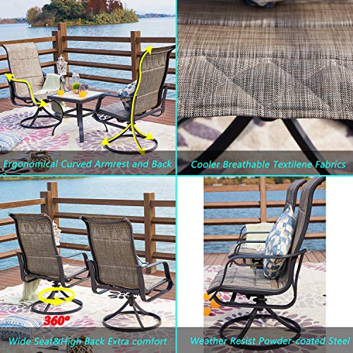 Stylish 3-Piece Outdoor 360° Swivel Armrests Dining Chairs Set with High Back Textilene Fabric and Square Coffee Table 