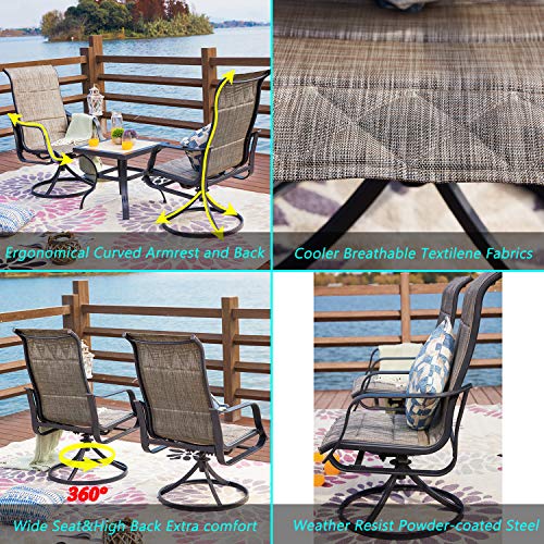 Stylish 3-Piece Outdoor 360° Swivel Armrests Dining Chairs Set with High Back Textilene Fabric and Square Coffee Table