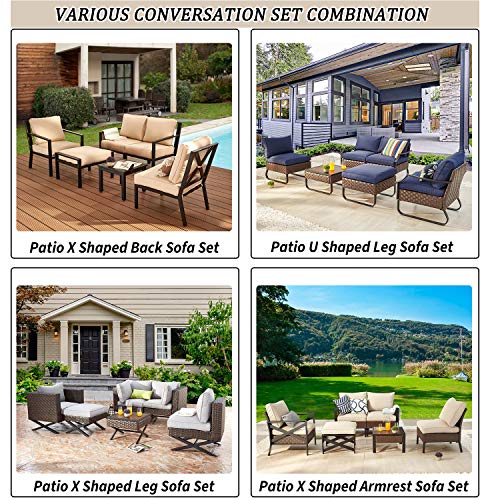 Festival Depot 6-Piece Patio Sectional Corner Sectional Sofa Set with Ottoman and Coffee Table Outdoor All-Weather Metal Chairs for Porch Lawn Garden Balcony Pool Backyard, Grey Cushions, Black