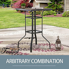 Festival Depot 24.8" Patio Table Square Bar Height Table with Metal Frame and Wood Grain Top Outdoor Furniture for Bistro Deck Lawn