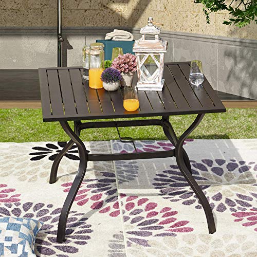 Festival Depot 37  Patio Dining Table with 1.61" Umbrella Hole Square Metal Table Outdoor Furniture for Deck Poolside Garden (Black)