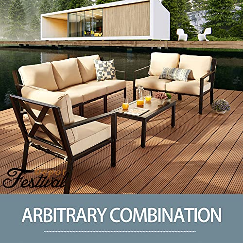 Festival Depot Patio Dining Chair Outdoor Bistro Furniture Comfort & Soft 4.3" Cushions with Metal Slatted Steel Frame Legs for Garden Poolside All-Weather 