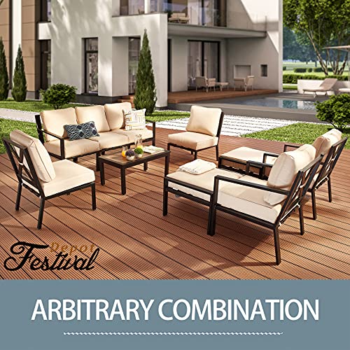 Festival Depot Patio Dining Chair Outdoor Bistro Furniture Comfort & Soft 4.3" Cushions with Metal Slatted Steel Frame Legs for Garden Poolside All-Weather 