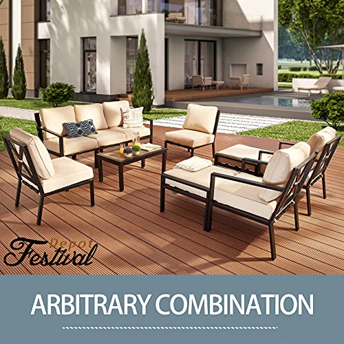 Festival Depot Patio Dining Chair Outdoor Bistro Furniture Comfort & Soft 4.3" Cushions with Metal Slatted Steel Frame Legs for Garden Poolside All-Weather