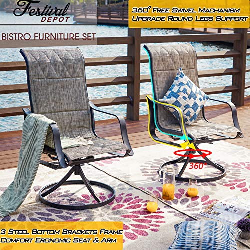 Stylish 3-Piece Outdoor 360° Swivel Armrests Dining Chairs Set with High Back Textilene Fabric and Square Coffee Table