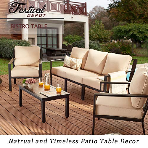 Festival Depot Metal Outdoor Side Table Patio Bistro Dining Table Wood-Like Aluminum-Plastic Table Top with Steel Legs 
