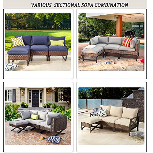 Festival Depot 4-Piece Patio Sectional Corner Sofa Set Outdoor All-Weather Metal Chairs for Porch Lawn Garden Balcony Pool Backyard, Grey Cushions, Black