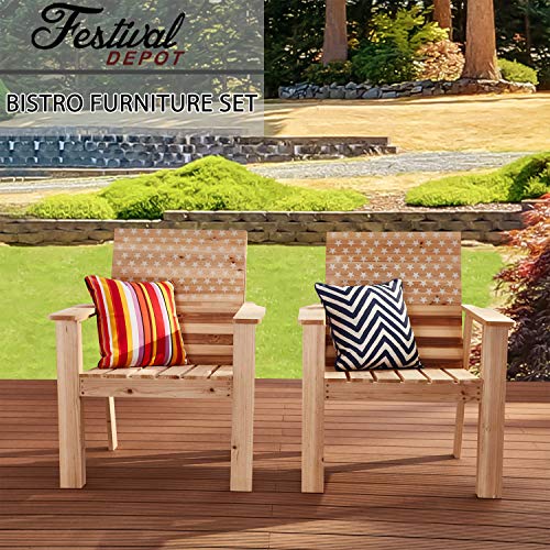 Festival Depot 2 Pieces Patio Wood Chair Stars and Strips Printing Furniture Outdoor for Deck