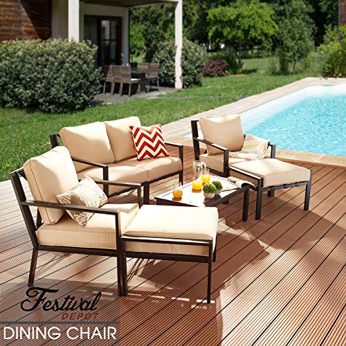 Festival Depot Patio Dining Chair Outdoor Bistro Furniture Comfort & Soft 4.3" Cushions with Metal Slatted Steel Frame Legs for Garden Poolside All-Weather