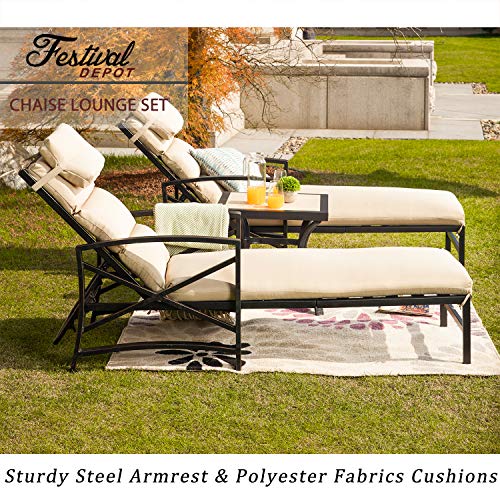 Festival Depot Outdoor Patio Chaise Lounge Chairs with Cushions 