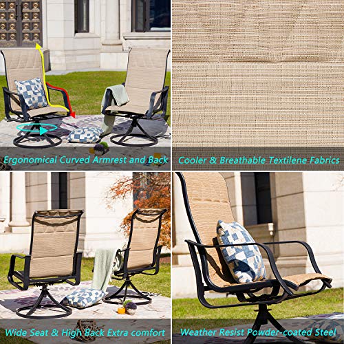 Stylish 3-Piece Outdoor 360° Swivel Armrests Dining Chairs Set with High Back Textilene Fabric and Square Coffee Table