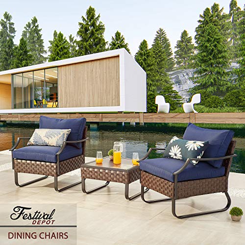 Festival Depot Patio Dining Chair with Thick Cushions Wicker Armchair with U Shaped Steel Legs Outdoor Furniture for Bistro Garden Yard All-Weather 