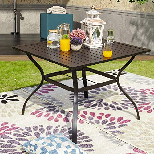 Festival Depot 37  Patio Dining Table with 1.61" Umbrella Hole Square Metal Table Outdoor Furniture for Deck Poolside Garden (Black)