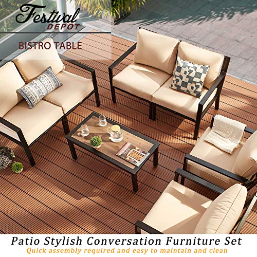 Festival Depot Metal Outdoor Side Table Patio Bistro Dining Table Wood-Like Aluminum-Plastic Table Top with Steel Legs 