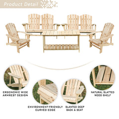 Festival Depot 5 Pieces Outdoor Furniture Patio Conversation Set Wood Adirondack Chairs, Loveseat and Coffee Table for Lawn, Deck, Beach, Backyard, Porch, Balcony, Wooden