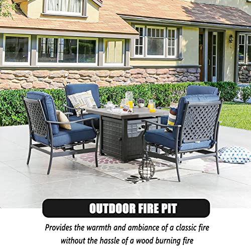Festival Depot Patio Conversation Set Outdoor Furniture 50,000 BTU Propane Fire Pit Table Gas and Armrest Chair with Thick & Soft Cushions for Garden, Pool, Backyard