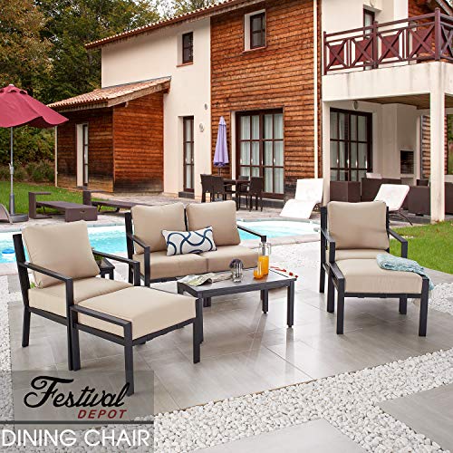 Festival Depot Patio Dining Chair Outdoor Bistro Furniture Comfort & Soft 4.3" Cushions with Metal Slatted Steel Frame Legs for Garden Poolside All-Weather 