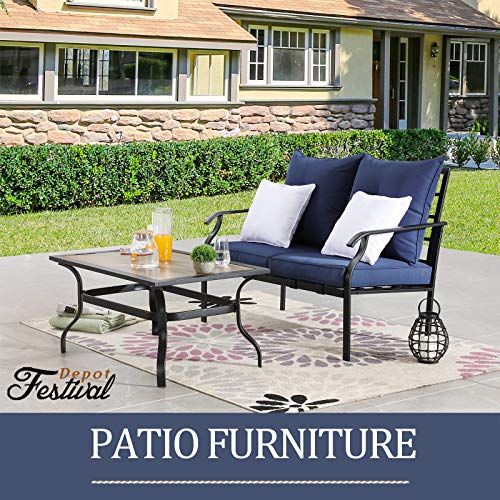 Modern Garden Metal Loveseat Set with Cushions and Coffee Table