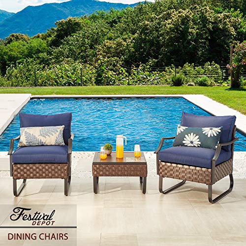 Festival Depot Patio Dining Chair with Thick Cushions Wicker Armchair with U Shaped Steel Legs Outdoor Furniture for Bistro Garden Yard All-Weather