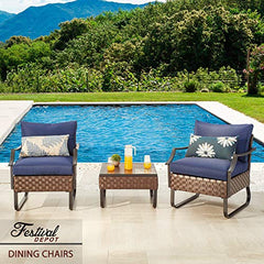 Festival Depot Patio Dining Chair with Thick Cushions Wicker Armchair with U Shaped Steel Legs Outdoor Furniture for Bistro Garden Yard All-Weather