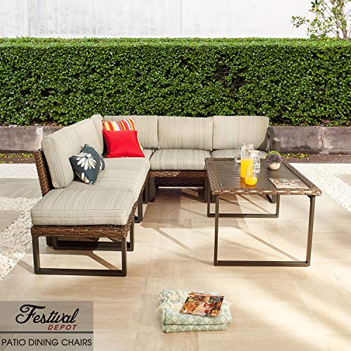 Festival Depot Dining Outdoor Patio Bistro Furniture Armless Section Chairs Wicker Rattan Premium Fabric Soft&Comfortable 5.5" Cushions with Metal Steel Frame Legs for Garden Poolside Lawn All-Weather 