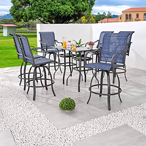 Stylish Outdoor Bar Set with 360° Swivel Textilene Chairs & Tempered Glass Table 