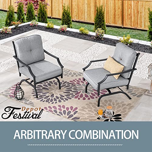Festival Depot 2 of Outdoor Patio Bistro Armrest Chairs with Cushions Set Premium Fabric Metal Frame Furniture Set Garden Dining Seating Chair Thick & Soft Cushions 