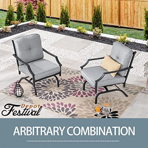 Festival Depot 2 of Outdoor Patio Bistro Armrest Chairs with Cushions Set Premium Fabric Metal Frame Furniture Set Garden Dining Seating Chair Thick & Soft Cushions