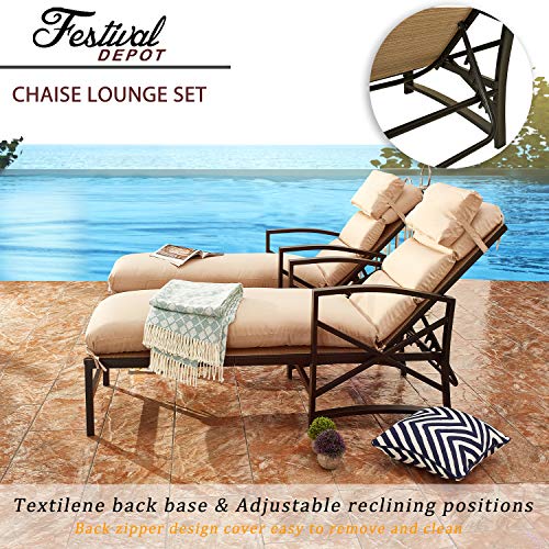Festival Depot Outdoor Patio Chaise Lounge Chairs with Cushions 