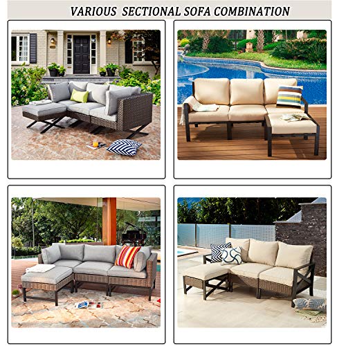 Festival Depot 4 Pieces Patio Dining Furniture Outdoor Armchair Combination Conversation Set All-Weather Ottoman with U Shaped Steel Leg for Porch Lawn Garden Balcony Pool Backyard, Brown