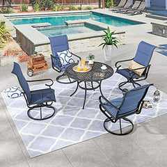 Festival Depot 5 Pieces Patio Dining Conversation Set, Outdoor Furniture 4 Swivel Bistro Armrest Chair & 1 Round Metal Table with 2.04" Umbrella Hole for Deck Poolside Porch Backyard (Blue)