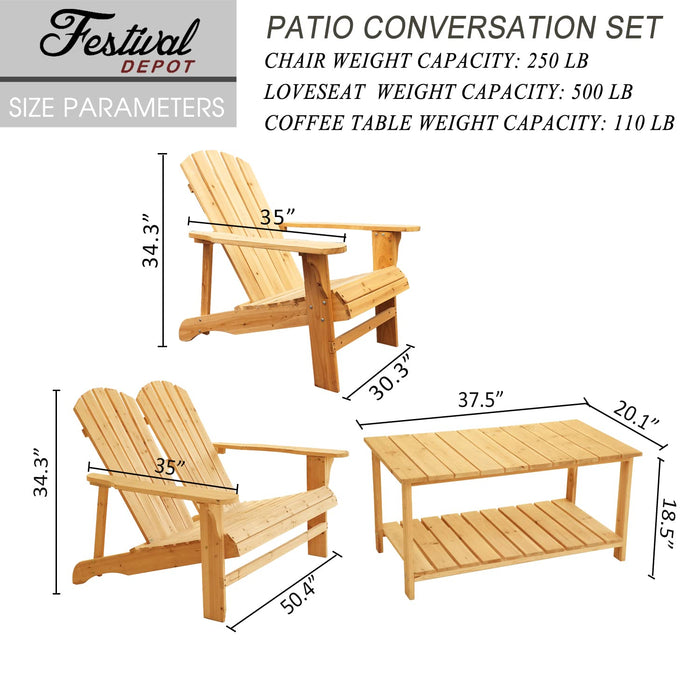 Ultimate 5 Piece Adirondack Patio Ensemble: Chairs, Loveseat & Coffee Table Set for Outdoor Leisure 