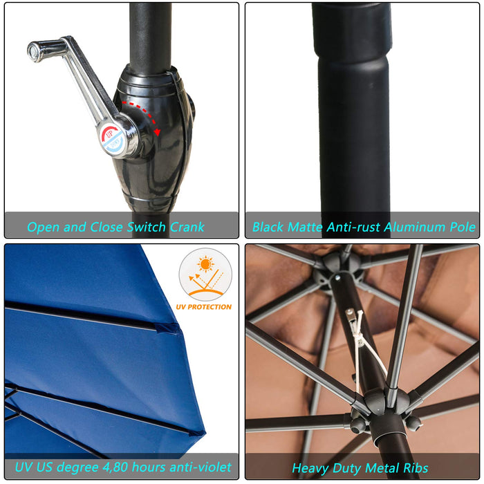 Festival Depot 9Ft Octagon Patio Umbrella Outdoor Market Table Umbrella with Hand Crank Open System Without Base or Stand for Deck Porch Pool Balcony 