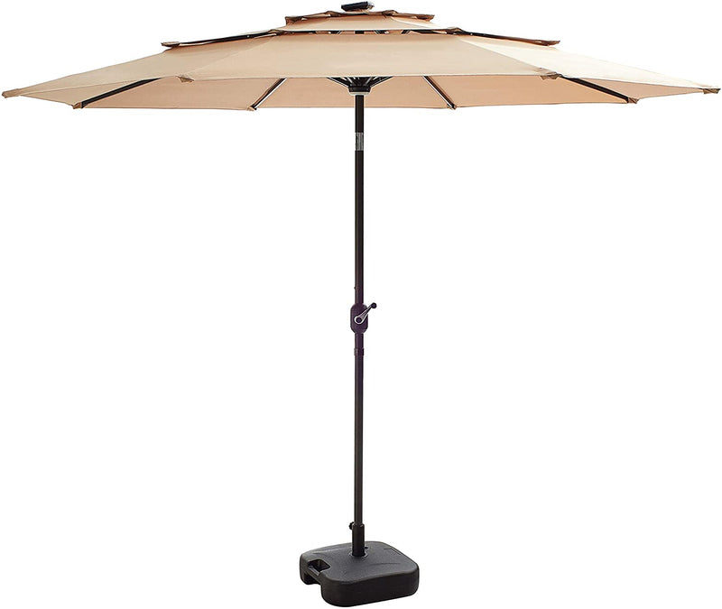 9.5 Ft Solar Patio Market Umbrella Set 3 Layer Vents LED Lighted