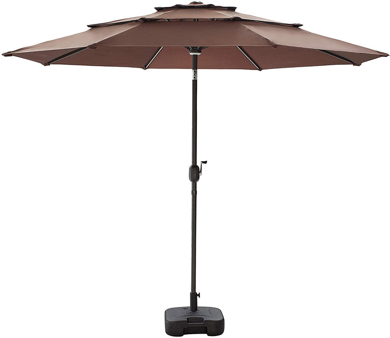 9.5 Ft Patio Market Umbrella Set 3 Layer Vents LED Lighted
