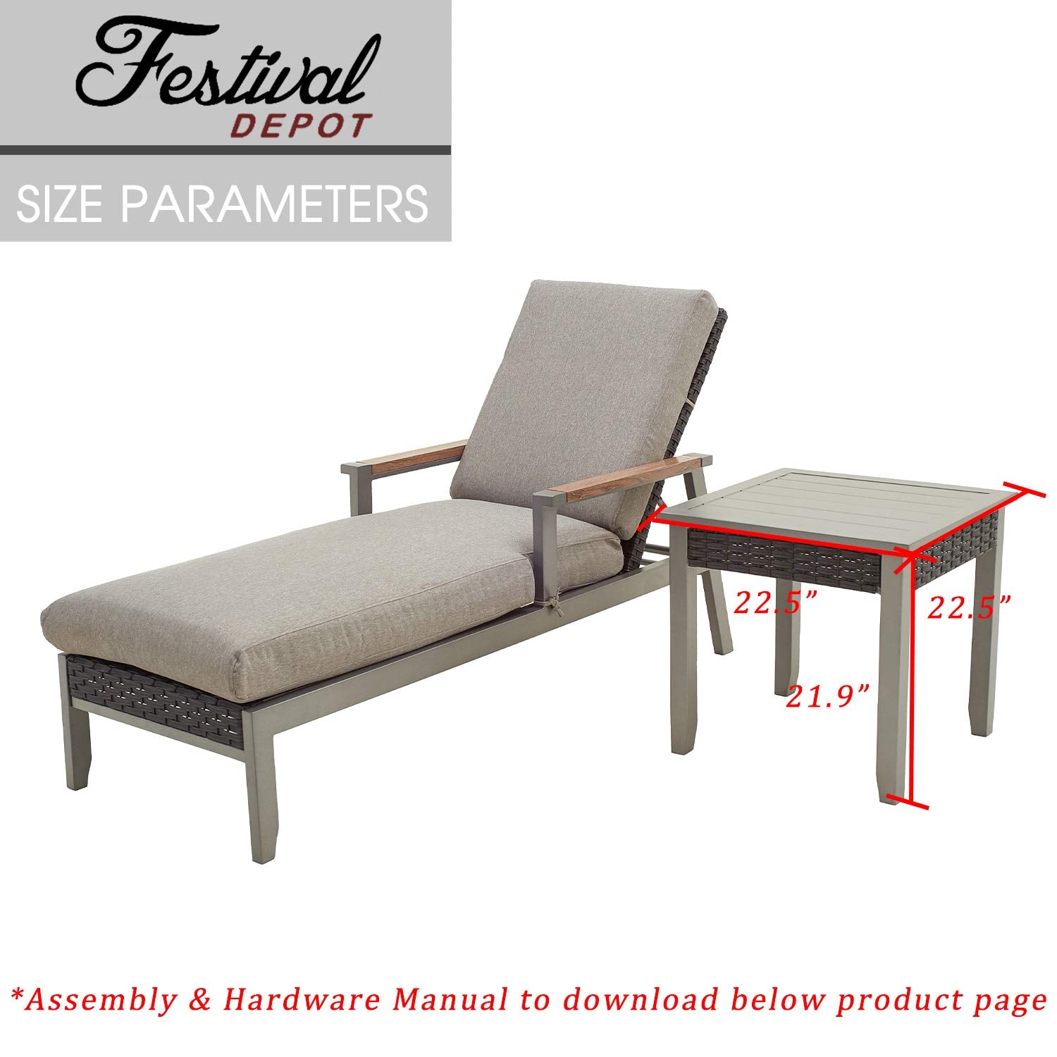 Festival Depot Patio Side Table Square Bistro Table in Metal Frame with Rattan Wicker Outdoor Furniture for Porch Deck Grey (22.5"x22.5"x21.9"H)
