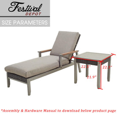 Festival Depot Patio Side Table Square Bistro Table in Metal Frame with Rattan Wicker Outdoor Furniture for Porch Deck Grey (22.5"x22.5"x21.9"H)