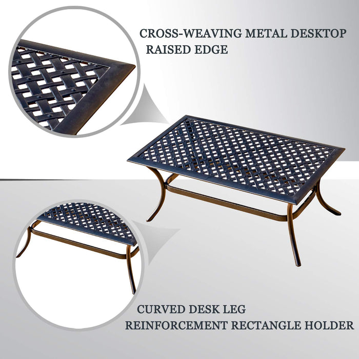 Festival Depot 2Pcs Patio Loveseat Set with Thick Cushions and Coffee Table Outdoor Metal Frame Seating Bench for Garden Bistro, Beige 