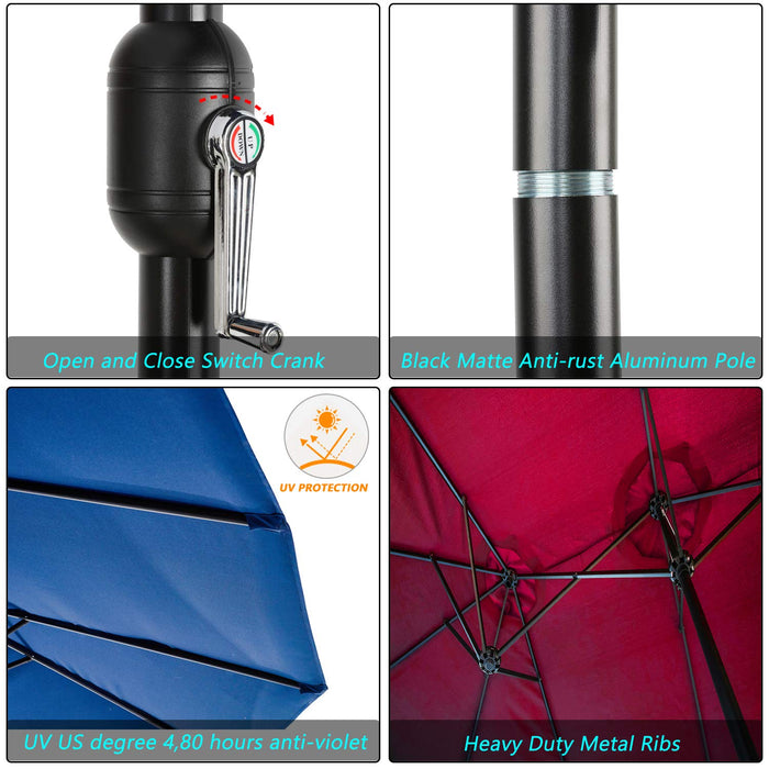 Festival Depot 14.7 ft Patio Outdoor Double-Sided Umbrella Large Twin Market Ventilation Aluminum Crank for Porch, Deck, Backyard and Pool 