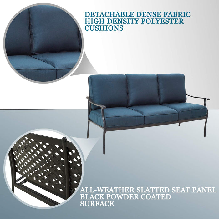 Festival Depot 4-Piece Outdoor Furniture Patio Conversation Set All Weather Black Metal Armchair Loveseat with Seat and Back Cushions, 3-Seating Chair, Rectangle Coffee Tables for Deck Lawn Garden 