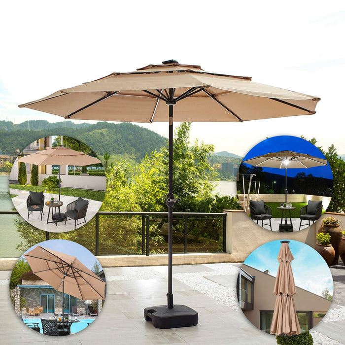 Festival Depot 9.8ft Outdoor Patio 3 Tiers Ventilation Market Aluminum Umbrella Button Tilt Easy Crank Center Light 8 Solar Powered LED Lights Bars All-Weather 