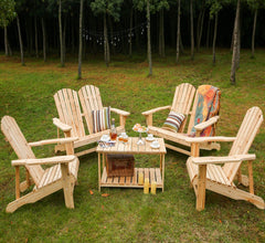 Festival Depot 5 Pieces Outdoor Furniture Patio Conversation Set Wood Adirondack Chairs, Loveseat and Coffee Table for Lawn, Deck, Beach, Backyard, Porch, Balcony, Wooden